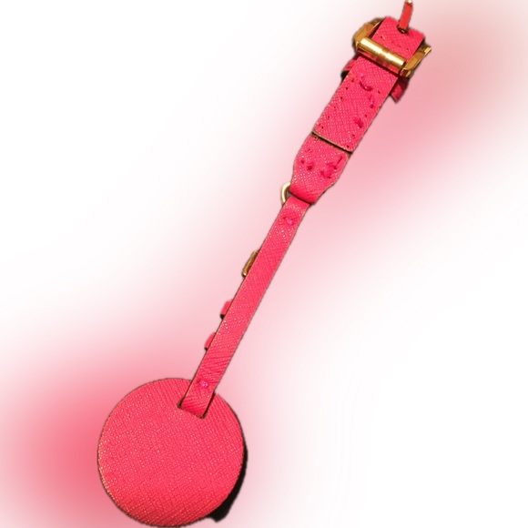 Michael Kors MK Charm Hang Tag Silver Tone Keychain Key Fob Charm Hot Pink - Picture 5 of 8